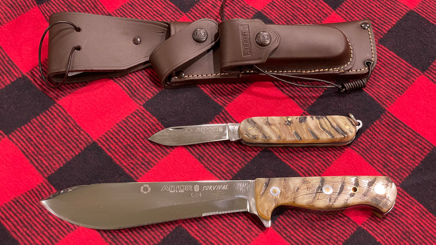 Cuchillo y Navaja Aitor Survival Combo Set Edición limitada n.34/100 en cachas de carnero selección