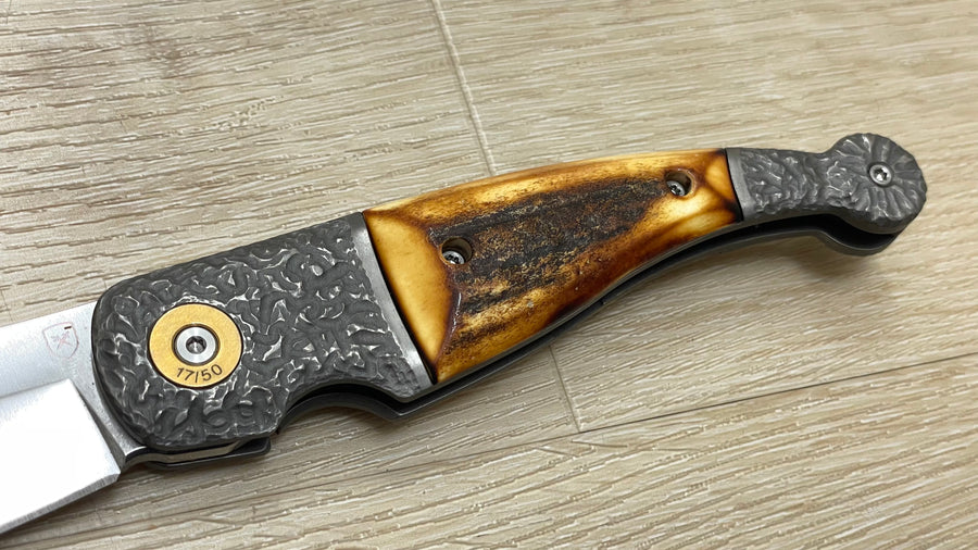 Navaja Gitano Gen 2, edición única, customizada a mano Por Gudy Van Poppel, Stag/Magnacut/ Titanio