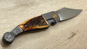 Navaja Gitano Gen 2, edición única, customizada a mano Por Gudy Van Poppel, Stag/Magnacut/ Titanio
