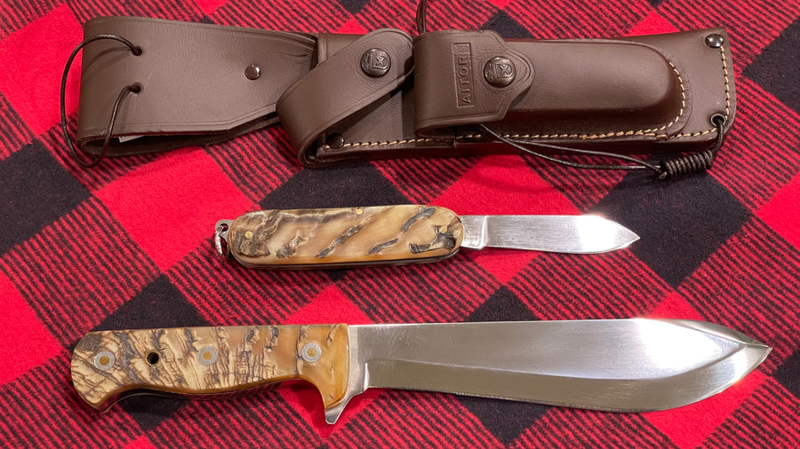 Cuchillo y Navaja Aitor Survival Combo Set Edición limitada n.34/100 en cachas de carnero selección