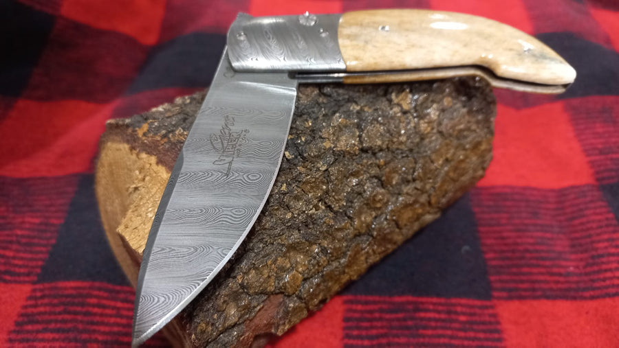 Navaja Viper Damascus Timeless Hueso Jirafa