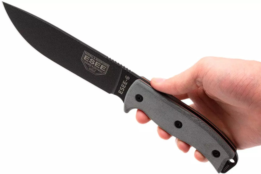 Cuchillo ESEE Model 6 Black blade, Grey Handle 6P-B con funda negra